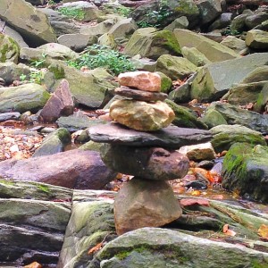  A hiking cairn is placed on a trail at the Carderock Recreation Area in Carderock, MD